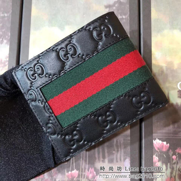 GUCCI古馳 專櫃同步 紅綠織帶 男士雙折皮夾 408827 克壓花皮 WTG1929